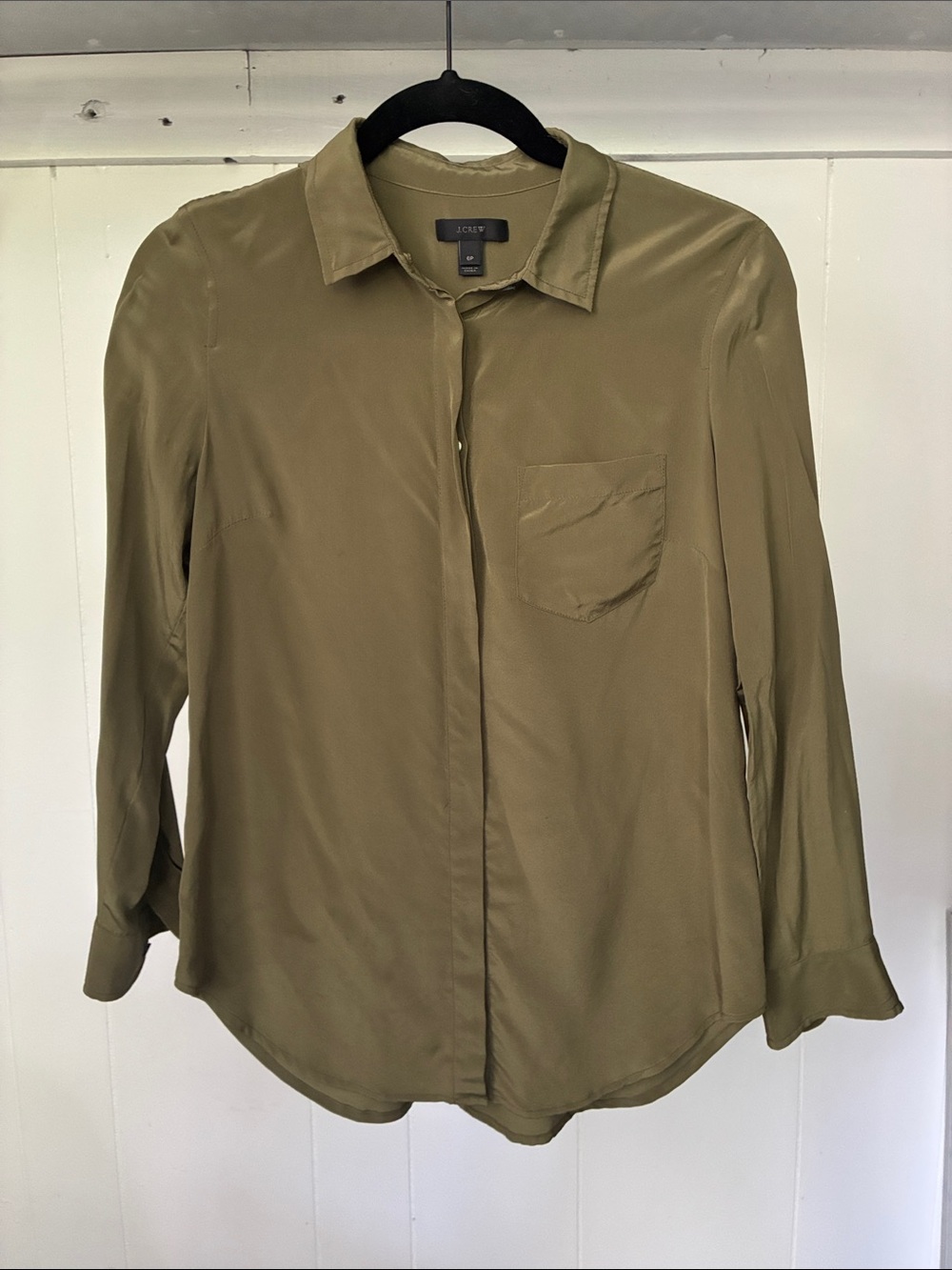 J. Crew army green silk blouse